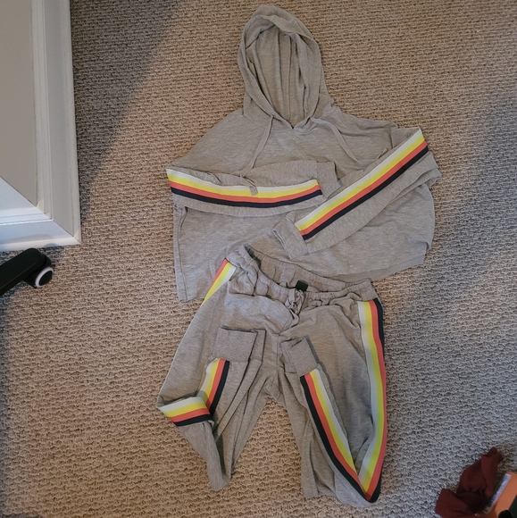 Wild Fable Rainbow Cropped Hoodie and Jogger Pants Matching Set - Picture 2 of 10